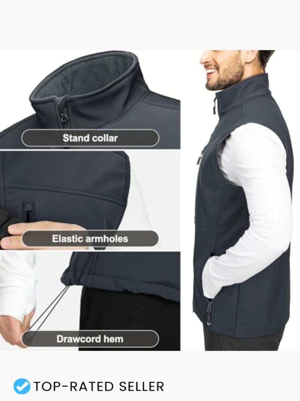 Men's Lightweight Softshell Sleeveless Vest Waterproof Windproof Full Zip Golf
